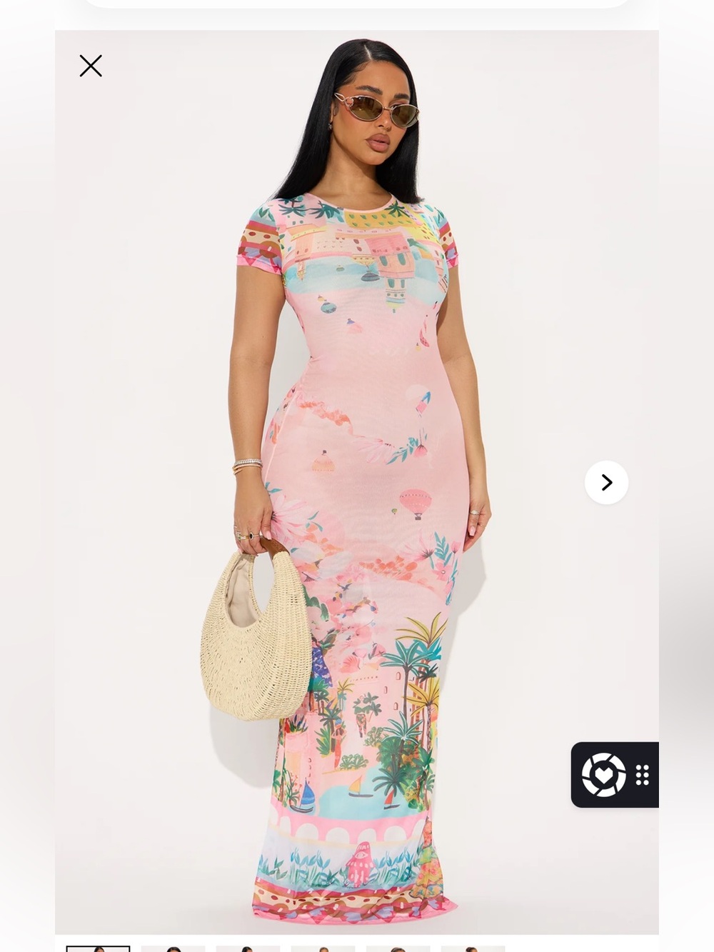 Pink Tropical Print Short Sleeve Maxi Dress with Multicolor Accents ~ never worn